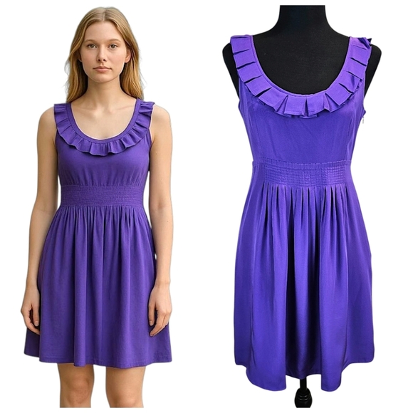 Tibi Dresses & Skirts - Tibi Women 100% Silk Ruffle Pleated Sleeveless Dress XS Purple Luxury Party Chic